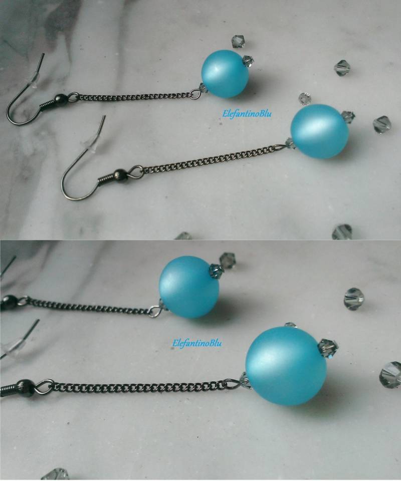 Blauer Anhänger Ohrringe Polaris Perlen Und Swarovski Kristalle, Weihnachtsgeschenk, Geschenk Für Sie, Schmuck Handgefertigt, Einzigartig, Nickelfrei von ElefantinoBlu