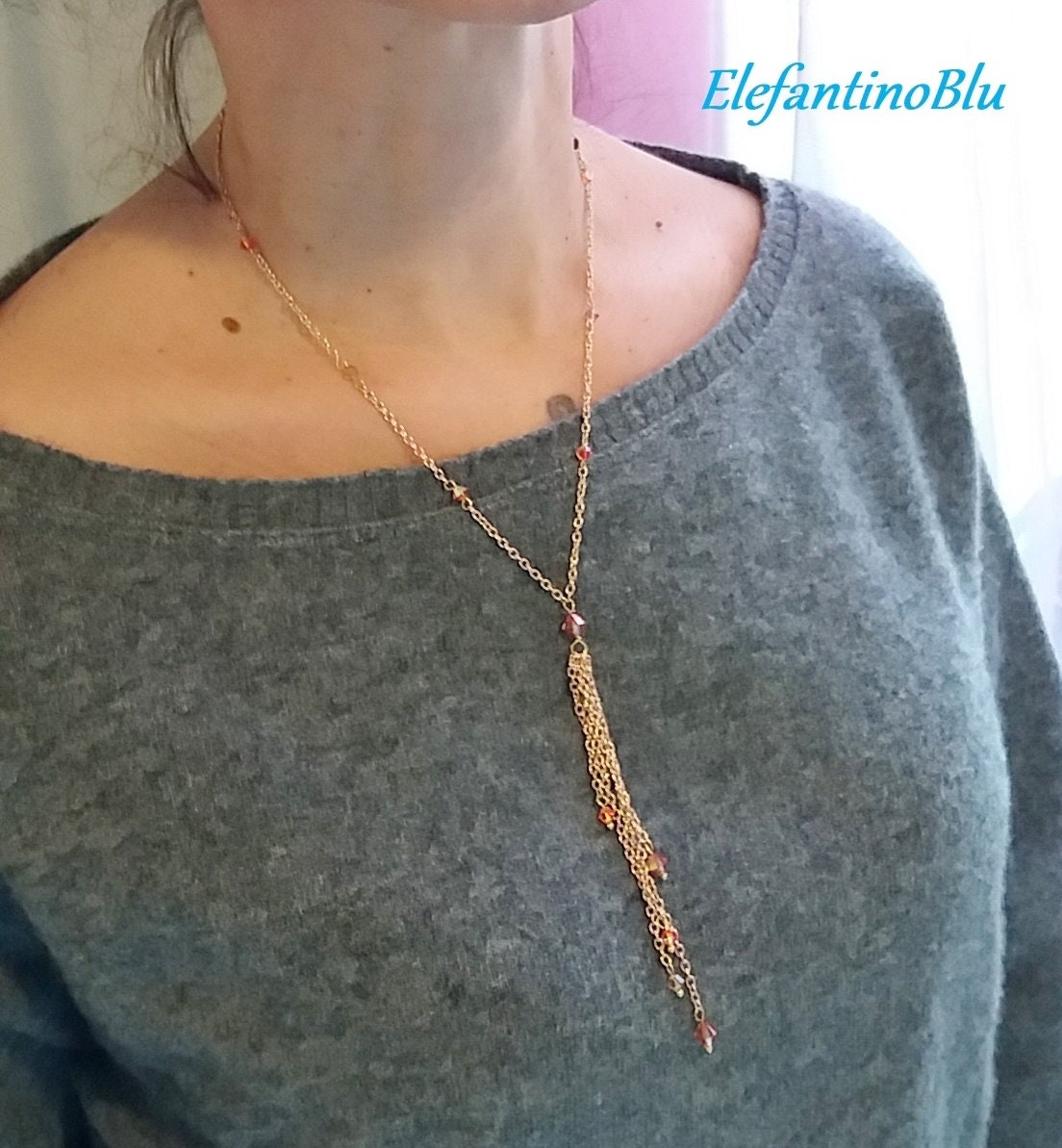Goldene Swarovski Halskette Anhänger Kupfer Und Topas Kristalle, Braut Halskette, Jubiläum, Schmuck, Handgefertigt, Einzigartig, Nickelfrei Goldene Swarovski Halskette Anhänger Kupfer Und Topas Kristalle, Braut Halskette, Jubiläum, Schmuck, Handgefertigt, Einzigartig, Nickelfrei von ElefantinoBlu