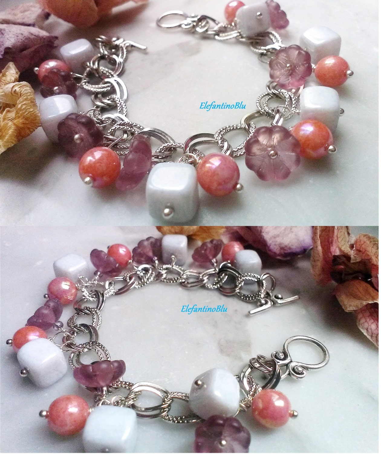 Graues Rosa Silber Armband Mit Glasperlen, Weihnachtsgeschenk, Geschenk Für Sie, Jubiläum, Schmuck, Handgefertigt, Einzigartig, Nickelfrei Graues Rosa Silber Armband Mit Glasperlen, Weihnachtsgeschenk, Geschenk Für Sie, Jubiläum, Schmuck, Handgefertigt, Einzigartig, Nickelfrei von ElefantinoBlu