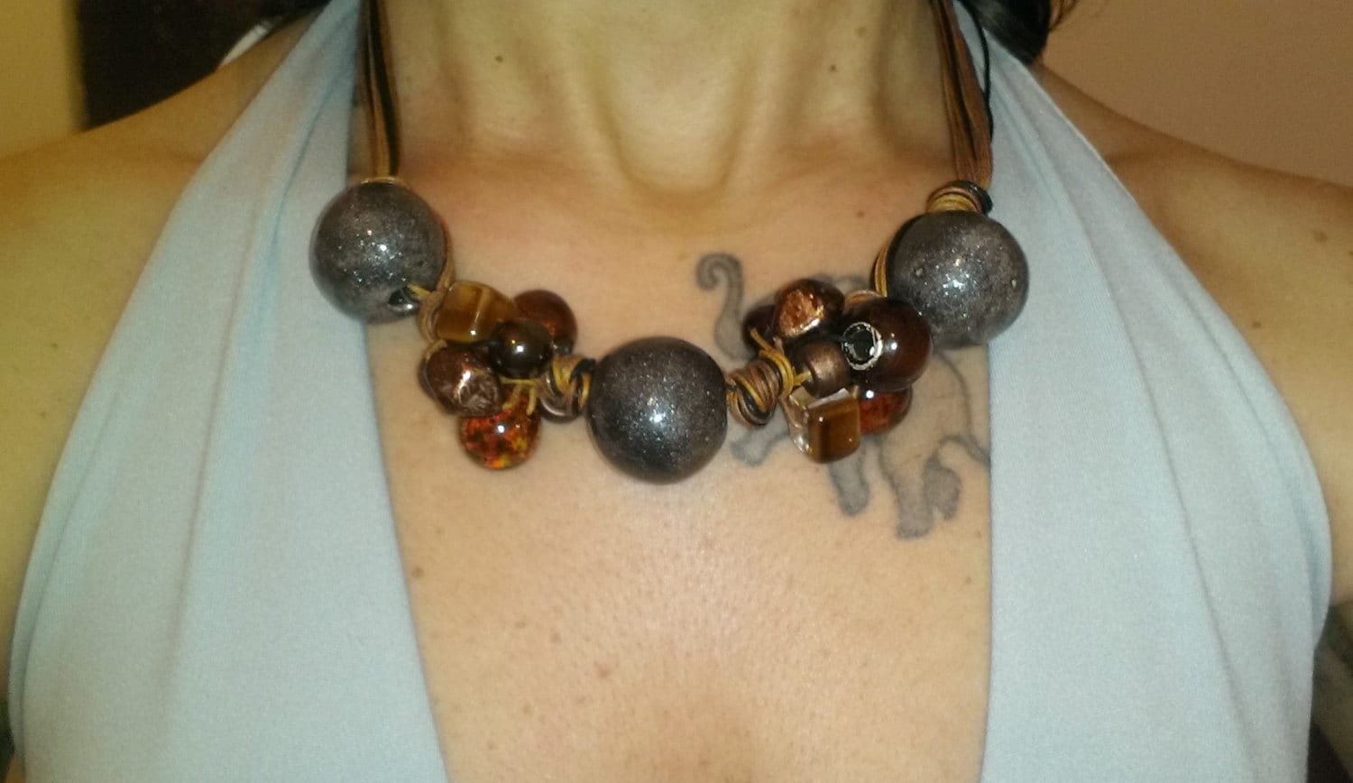 Kristallknoten Seil Halskette Und Braune Glasperlen, Handgefertigt Einzigartig, Geschenk Für Sie, Schmuck Jubiläum, Nickelfrei von ElefantinoBlu
