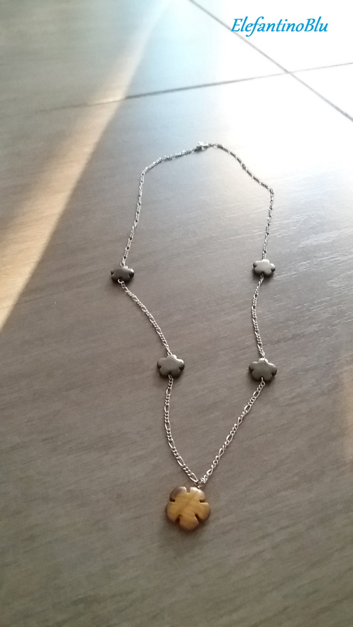 Obsidian Gelb Grün Lange Halskette Und Tigerauge, Halbedelsteine Halskette, Blumenkette, Geschenk Für Sie, Handgefertigt, Unikat, Nickelfrei von ElefantinoBlu