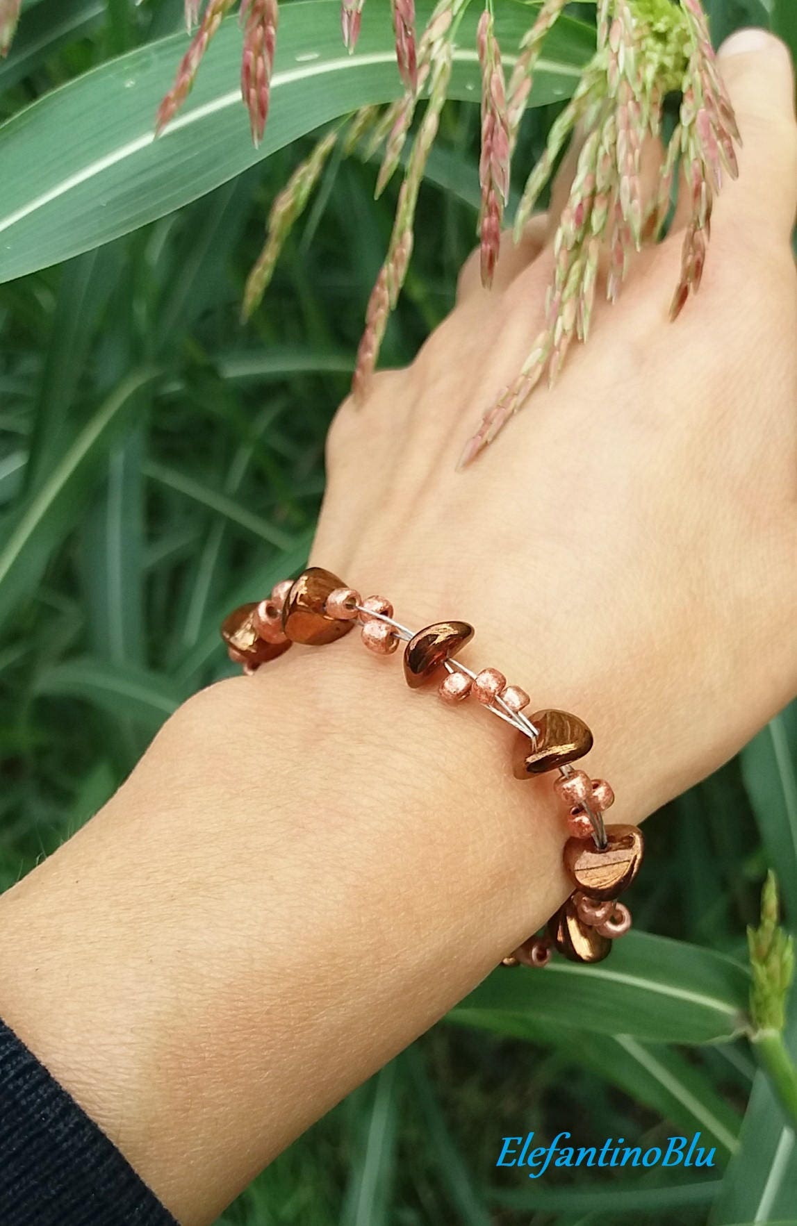 Orange-Gold-Rotgold-stahl-Kabelarmband, Mit Glasperlen Und Chips, Geschenk Für Sie, Jubiläum, Handgefertigt, Einzigartig, Nickelfrei Orange-Gold-Rotgold-stahl-Kabelarmband, Mit Glasperlen Und Chips, Geschenk Für Sie, Jubiläum, Handgefertigt, Einzigartig, Nickelfrei von ElefantinoBlu