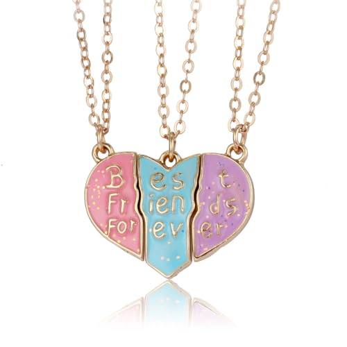 Elefezar Best Friend Halskette für 3 Freundschaften, passendes Herz geteilt, dreifach magnetisch, BFF-Schmuck, Geschenk, Metall, Zirkonia von Elefezar