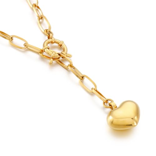 Elefezar Edelstahl-Büroklammer-Kette, Herz-Halskette für Damen, Charm, klobig, 18 Karat vergoldet, Schmuck, Metall, Zirkonia Elefezar Edelstahl-Büroklammer-Kette, Herz-Halskette für Damen, Charm, klobig, 18 Karat vergoldet, Schmuck, Metall, Zirkonia von Elefezar