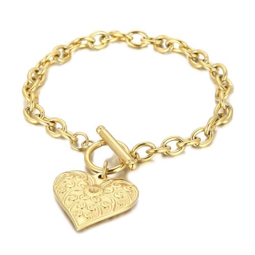 Herz-Charm-Armband, Knebelverschluss, Gliederkette, Schmuck, Edelstahl, zierliches Geschenk für Mutter und Frauen, Medium, Edelstein, Zirkonia Herz-Charm-Armband, Knebelverschluss, Gliederkette, Schmuck, Edelstahl, zierliches Geschenk für Mutter und Frauen, Medium, Edelstein, Zirkonia von Elefezar