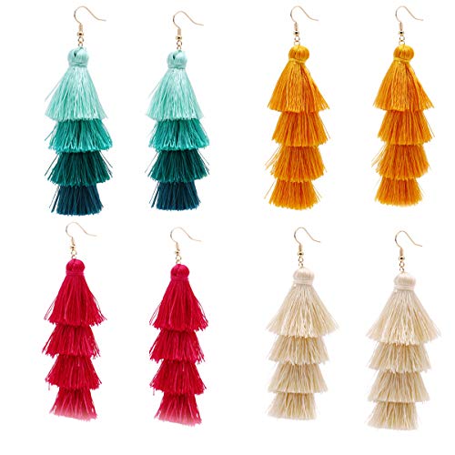 12 Paar böhmische Quasten-Ohrringe für Damen, bunt, langgeschichtet, Kugel, baumelnde Fransenohrringe, rot, weiß, gelb, lange Quasten, Ohrringe, Set, Mädchen, Modeschmuck von Elegance 11 designs