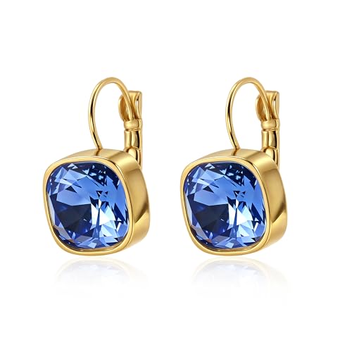 Blaue Kristall baumeln Tropfen Ohrringe für Frauen, 18 Karat vergoldete zierliche Huggie Hoop Vintage Square Geometrie Schmuck Geschenke für Frauen von Elegance 11 designs