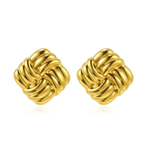 Chunky Gold Stud Ohrringe für Frauen Nicht Verschleiß, Edelstahl Leichtgewicht Quadrat Geometrie Hohle Ohrringe Schmuck Trendy von Elegance 11 designs