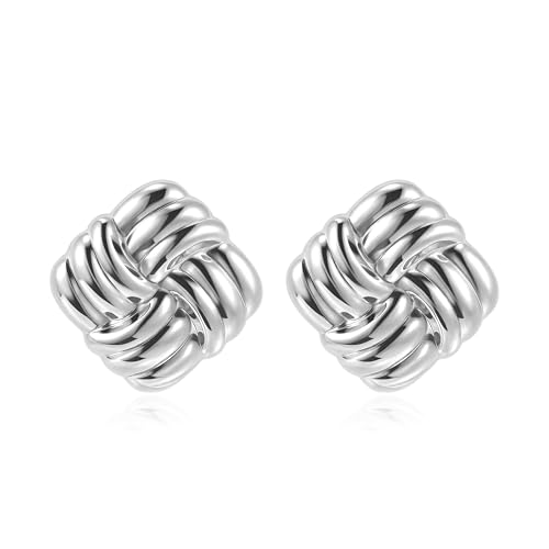 Chunky Silber Stud Ohrringe für Frauen Nicht Verschleiß, Edelstahl Leichtgewicht Quadrat Geometrie Hohle Ohrringe Schmuck Trendy von Elegance 11 designs