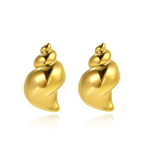 Edelstahl Wasserdichte Gold Muschel Ohrringe für Frauen Trend Chunky Gold Statement Strand Urlaub Ohrstecker von Elegance 11 designs