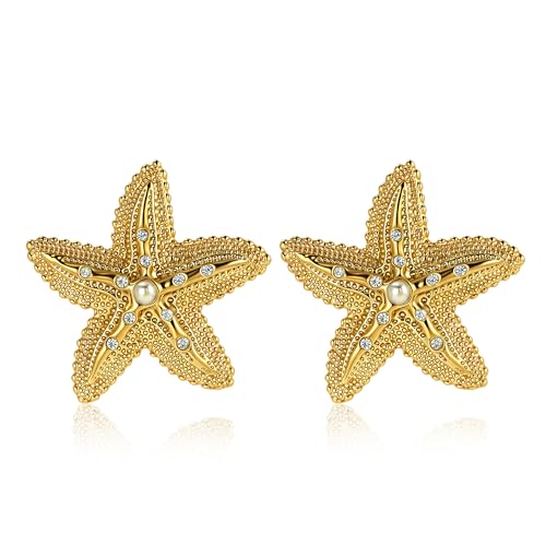 Edelstahl Wasserdichte Gold Seestern Ohrringe für Frauen Trend Chunky Gold Statement Strand Urlaub Ohrstecker von Elegance 11 designs