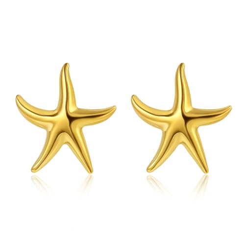 Edelstahl Wasserdichte Gold Seestern Ohrringe für Frauen Trend Chunky Gold Statement Strand Urlaub Ohrstecker von Elegance 11 designs