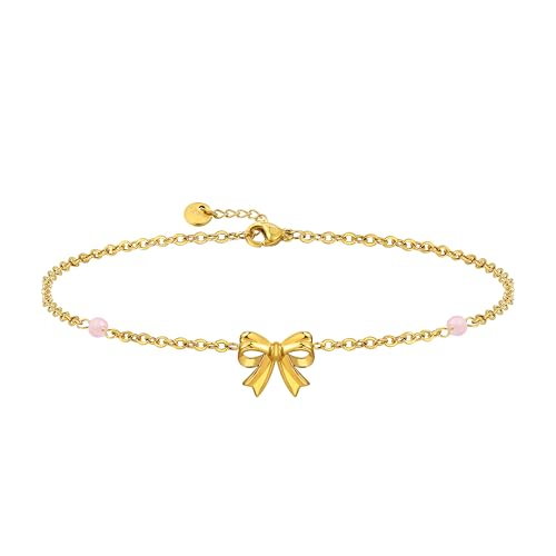 Elegance 11 designs Gold Schleife Armbänder für Frauen Trend, dünnes zierliches Gold süßes Charm Armband wasserdichtes Edelstahl Sommer Schmuck Geschenk für Frauen von Elegance 11 designs