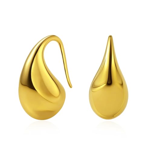 Goldene Edelstahl-Ohrringe in Tropfenform für Damen, läuft nicht an, dick, goldfarben, klobige Kreolen, Wassertropfen-Ohrringe für Frauen, Edelstahl, Kein Edelstein von Elegance 11 designs