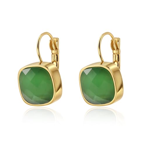 Grüne Kristall baumeln Tropfen Ohrringe für Frauen, 18 Karat vergoldete zierliche Huggie Hoop Vintage Square Geometrie Schmuck Geschenke für Frauen von Elegance 11 designs