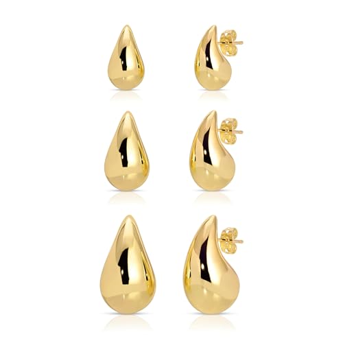 Tropfenohrringe Dupes für Frauen Dickes Gold Chunky Hoop Ohrring Wassertropfen Ohrring für Frauen Hypoallergen, Messing, Kein Edelstein von Elegance 11 designs