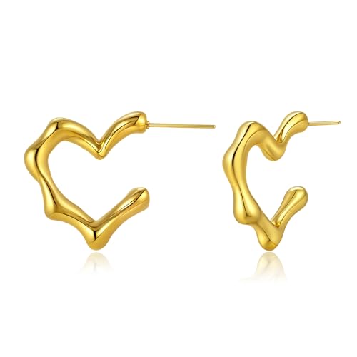 Wasserdichte Gold Herz Creolen für Frauen Trend zierliche Gold Edelstahl Statement Ohrringe Modeschmuck von Elegance 11 designs