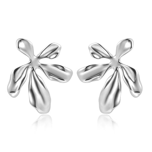 Wasserdichte Silber Blumen Ohrringe für Frauen Trend Dainty Chunky Silber Blumen Aussage Urlaub Stud Ohrringe von Elegance 11 designs