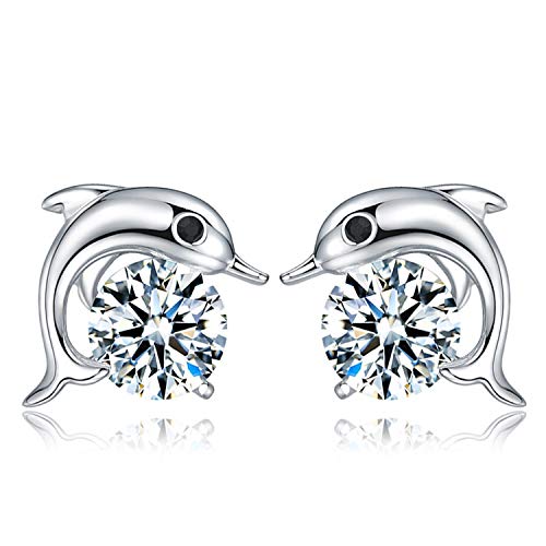 ELEGANCE PARISIENNE Modische Delfin-Ohrringe | Echt Sterling-Silber 925 | SWAROVSKI ELEMENTS | Strass Glitzer Ohrstecker Delphin | Für Damen Frauen Mädchen Kinder von Elegance Parisienne