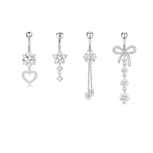 Elegance-go Hängende Bauchnabelringe,4 Stücke Bauchnabelpiercing Barbell Set 316L Chirurgenstahl Piercing Schmuck Bauchnabelpiercing für Frauen Schmuck von Elegance-go