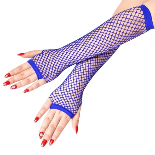 Elegance-go Lange Fischnetz Handschuhe,Netzhandschuhe lang Fingerlose Netzhandschuhe für Damen Fingerlose Netzhandschuhe für 80er Kostümabend Partyzubehör（saphirblau） von Elegance-go