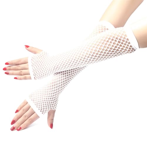Elegance-go Lange Fischnetz Handschuhe,Netzhandschuhe lang Fingerlose Netzhandschuhe für Damen Fingerlose Netzhandschuhe für 80er Kostümabend Partyzubehör（weiß） von Elegance-go