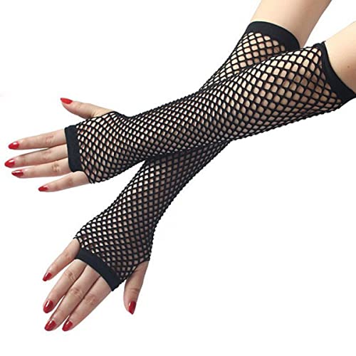 Elegance-go Lange Fischnetz Handschuhe,Netzhandschuhe lang in Schwarz Schwarze Netzhandschuhe für Damen Fingerlose Netzhandschuhe für 80er Kostümabend Partyzubehör（schwarz） von Elegance-go