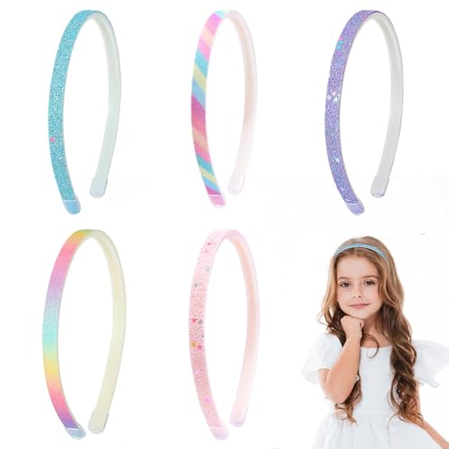 Glitzernde Stirnbänder,5 Stück Regenbogen-Haarbänder mit Zähnen Mädchen Haarbänder Pailletten Haarband Glitzernde Haarreifen Rutschfest-Haarbänder für Kleinkinder,Kinder,Teenager,Mädchen und Frauen von Elegance-go