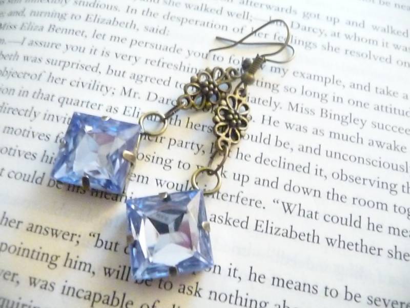 Blaue Glasdiamant Ohrringe Kupfer Anhänger Blaue Glasdiamant Ohrringe Kupfer Anhänger von Eleganceforyou