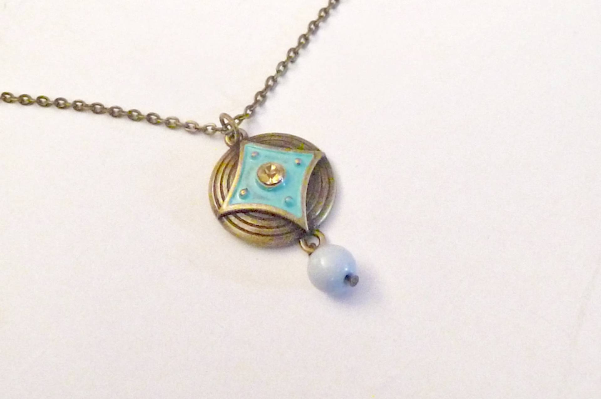 Türkis Charm Halskette Kupfer Überzogener Anhänger, Strass-Detail von Eleganceforyou