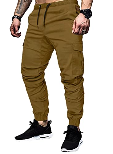 Elegancity Braune Cargohose Herren Chino Hose mit 6 Taschen Cargo Hose Stretch Jogginghose für Männer mit Bundgummi Elastische Hosen M von Elegancity