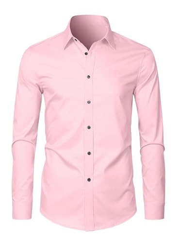 Elegancity Businesshemd Herren Pink Langarm Anzughemd Bügelleicht Elastisches Formalhemd Einfarbig Business Shirt Kent Kragen M von Elegancity