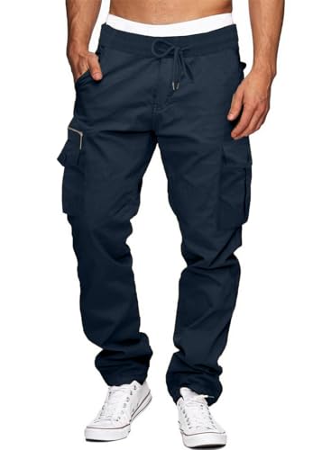 Elegancity Cargohose Herren Baumwolle Outdoorhose Lange Baggy Hose Arbeitshose Casual Freizeithose Pants für Männer Blau S von Elegancity