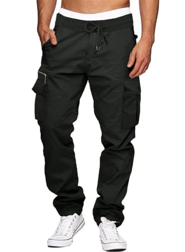 Elegancity Cargohose Herren Baumwolle Outdoorhose Lange Baggy Hosen Jogginghose Herren Freizeithose Pants Regular Schwarz M von Elegancity