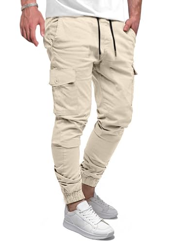 Elegancity Cargohose Herren Lang Casual Jogginghose Stretch Chino Hose Regular Fit Cargo Hose Elastische Mit 6 Tasche Aprikose, XXL von Elegancity