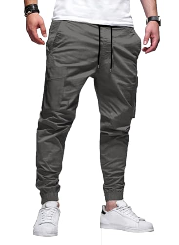 Elegancity Cargohose Herren Lang Casual Jogginghose Stretch Chino Hose Regular Fit Cargo Hose Elastische Mit 6 Tasche Grau, XXL von Elegancity