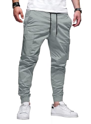 Elegancity Cargohose Herren Lang Casual Jogginghose Stretch Chino Hose Regular Fit Cargo Hose Elastische Mit 6 Tasche Hellgrau, XXL von Elegancity