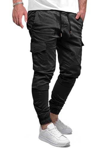 Elegancity Cargohose Herren Lang Casual Jogginghose Stretch Chino Hose Regular Fit Cargo Hose Elastische Mit 6 Tasche Schwarz, 3XL von Elegancity