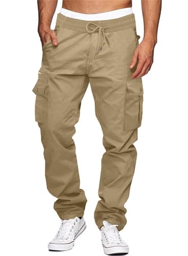 Elegancity Cargohose Herren Outdoorhose mit 7 Taschen Männer Lange Baggy Hose Casual Pants für Sport Wandern Khaki L von Elegancity