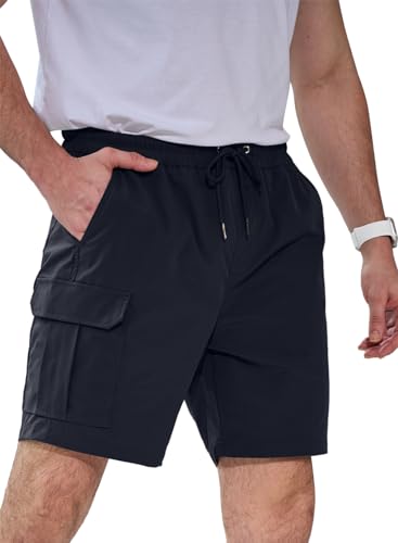 Elegancity Kurze Hosen Herren Cargoshorts Sommer Jogginghose Sporthose Stretch Baggy Chino Shorts Freizeithose mit Taschen Marine Blau, M von Elegancity