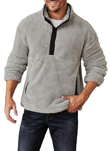 Elegancity Fleece Pullover Herren Grau Winter Sweatshirts Langarm Pullover Mit Knopfverschluss Stehkragen Pulli L von Elegancity