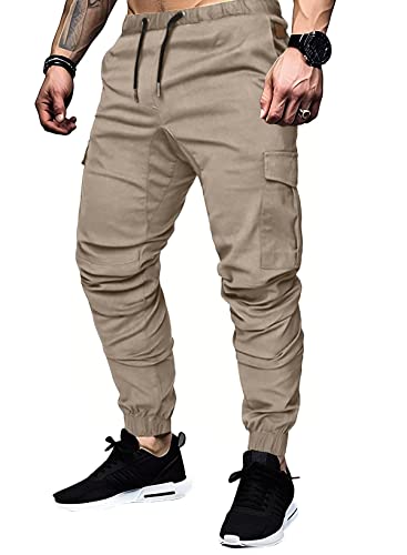 Elegancity Graue Cargohose Herren Chino Hose mit 6 Taschen Cargo Hose Stretch Jogginghose für Männer mit Bundgummi Elastische Hosen M von Elegancity