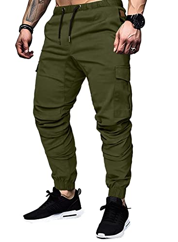 Elegancity Grüne Cargohose Herren Chino Hose mit 6 Taschen Cargo Hose Stretch Jogginghose für Männer mit Bundgummi Elastische Hosen L von Elegancity