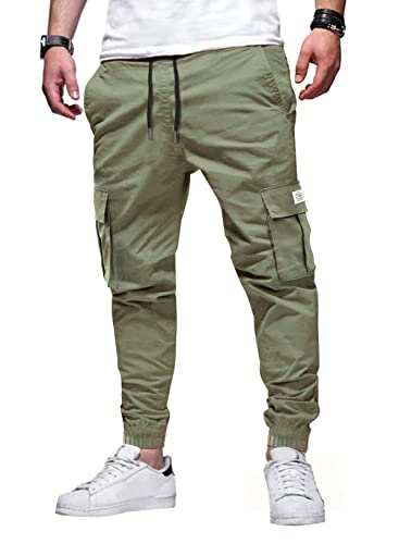 Elegancity Grüne Jogginghose Herren Cargohose Einfarbig Hose Männer Causal Sporthose Elastische Freizeithose mit 6 Tasche L von Elegancity