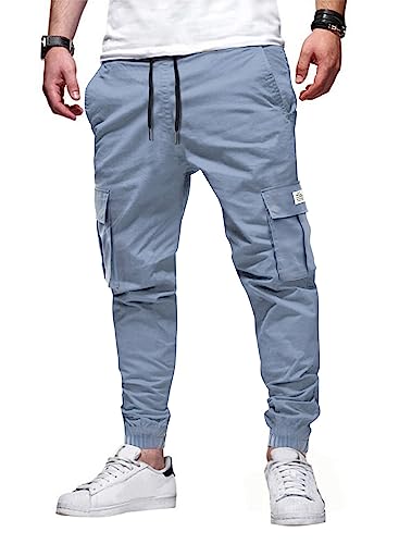 Elegancity Hellblau Jogginghose Herren Cargohose Hose Männer Causal Sporthose Elastische Freizeithose mit 6 Tasche M von Elegancity