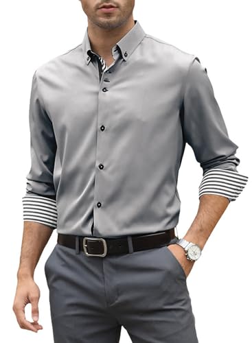 Elegancity Herren Hemd Langarm Businesshemden Stretch Bügelfrei Freizeit Oberhemd Männer Regular Fit Business Hemd Formelle Anzughemd grün, XL von Elegancity