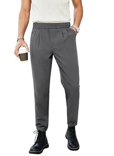 Elegancity Herren Anzughosen Grau Einfarbig Business Chino Hose Regular Fit Bundgummi Anzughose Lang Mit Tashce M von Elegancity