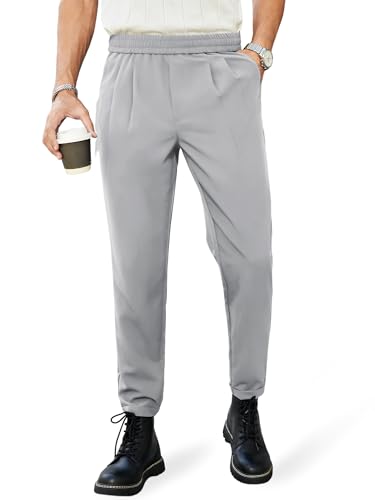 Elegancity Herren Anzughosen Hellgrau Einfarbig Business Chino Hose Regular Fit Bundgummi Anzughose Lang Mit Tashce M von Elegancity