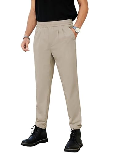 Elegancity Herren Anzughosen Khaki Einfarbig Business Chino Hose Regular Fit Bundgummi Anzughose Lang Mit Tashce L von Elegancity