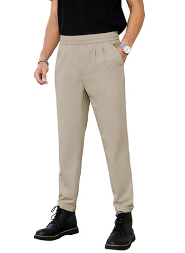 Elegancity Herren Anzughosen Khaki Einfarbig Business Chino Hose Regular Fit Bundgummi Anzughose Lang Mit Tashce S von Elegancity